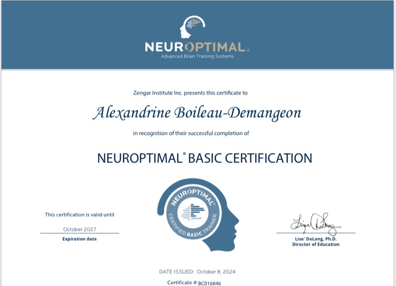 photo diplome NeuroMoov - Alexandrine Boileau