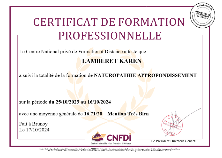 photo diplome Karen LAMBERET