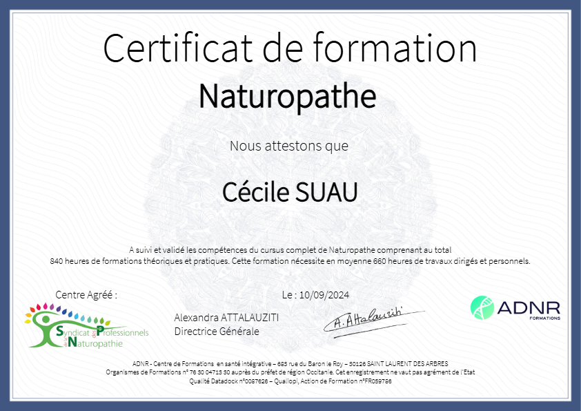 photo diplome Cécile, Naturopathie, Bien-être