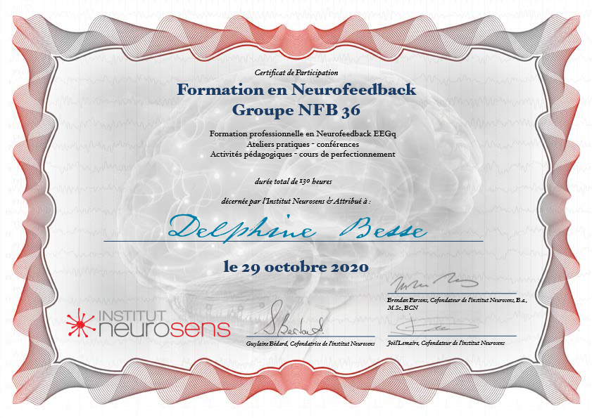 photo diplome Cabinet de Neurofeedback Clinique Basé sur L’EEGq
