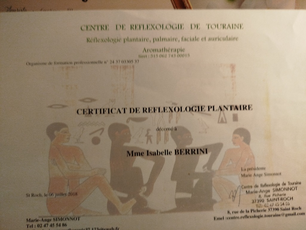 photo diplome La réflexologie d’isa