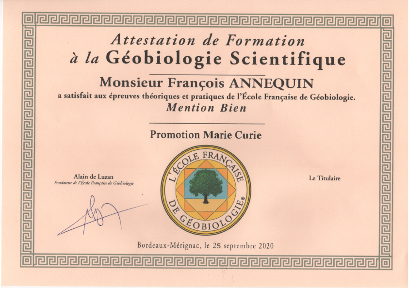 photo diplome François Annequin - L’Etre à l’Endroit