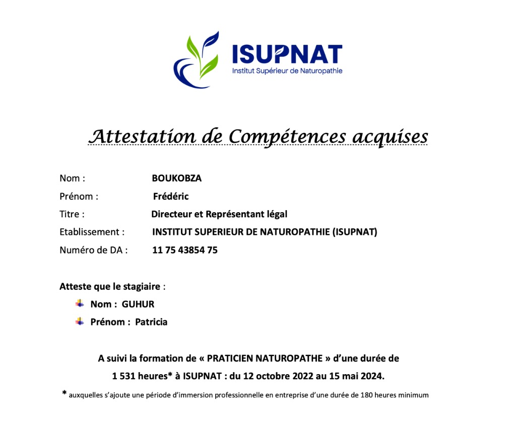 photo diplome Naturo’Pat - Guhur Patricia