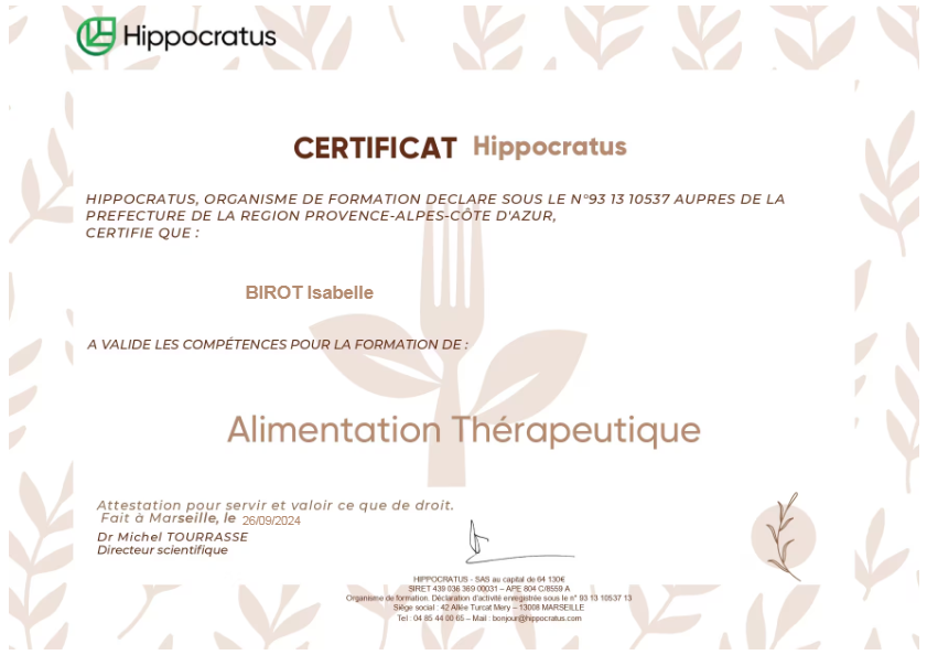 photo diplome Isabelle Birot