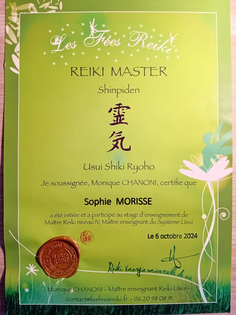 photo diplome Ô Sophiâ thérapies énergétiques 