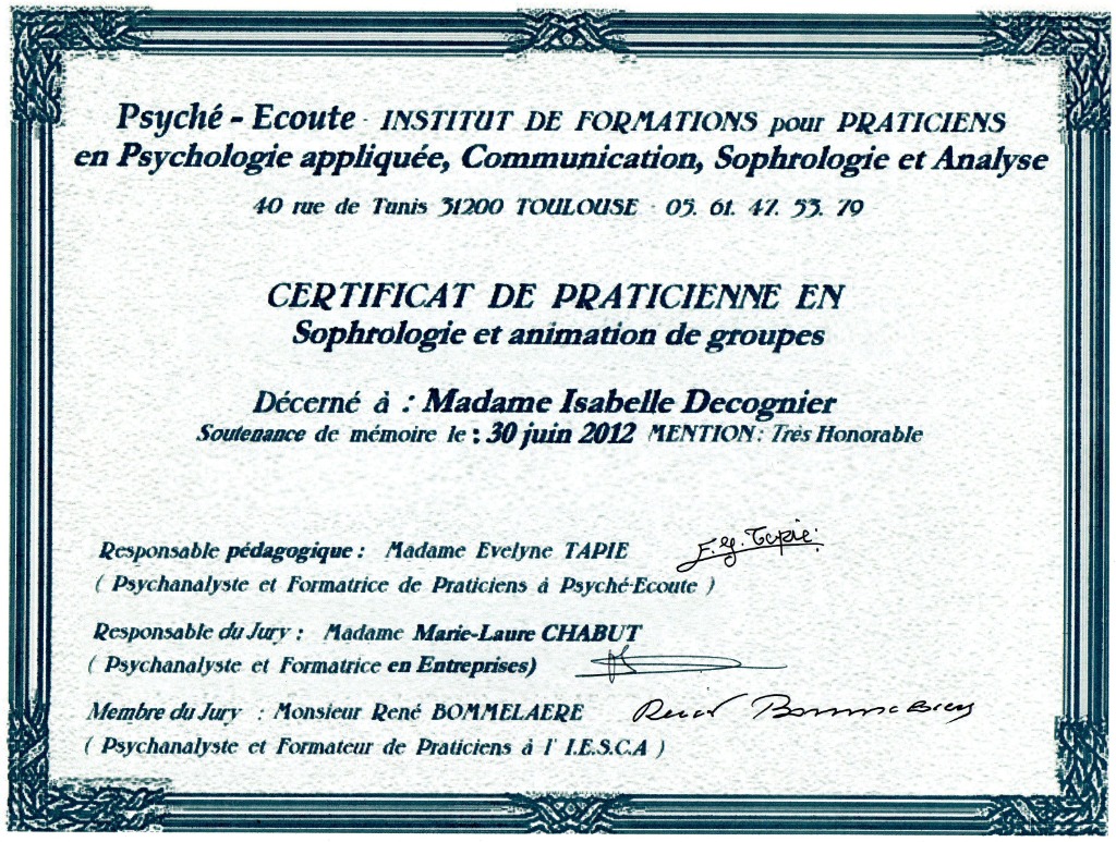photo diplome ISABELLE DECOGNIER