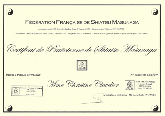 photo diplome SHIATSU BEAUNE