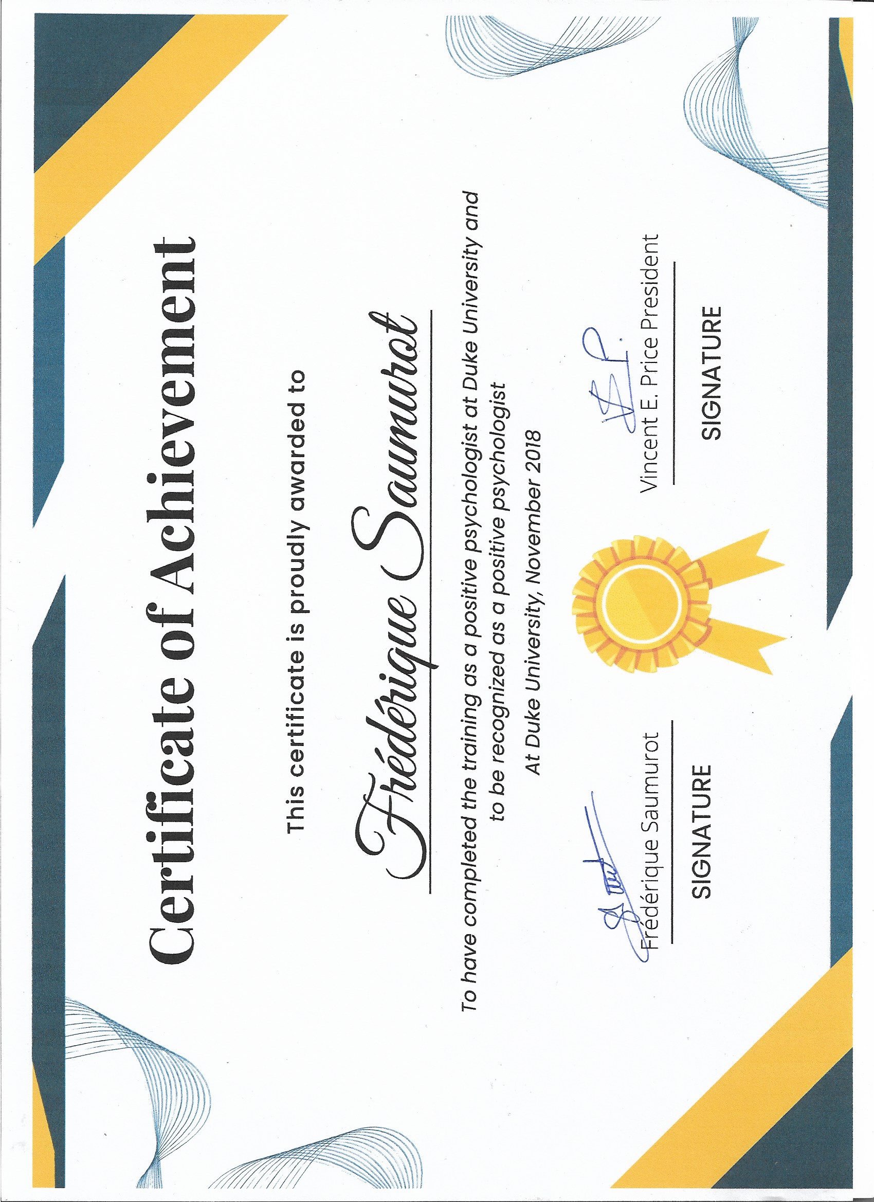 photo diplome Frédérique Saumurot Psychologue Positive