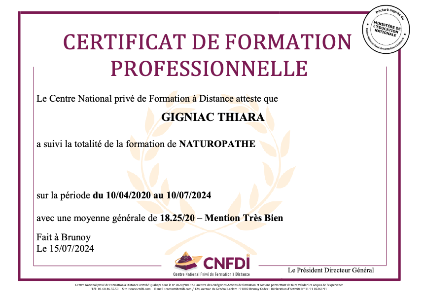 photo diplome Thiara GIGNIAC