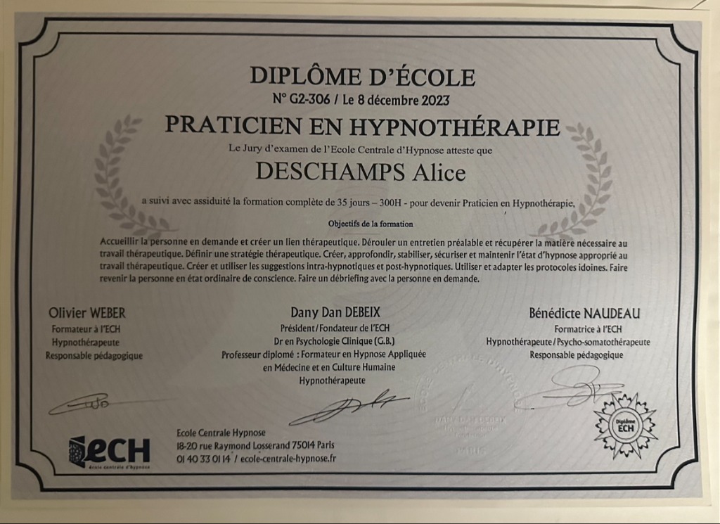 photo diplome Alice Deschamps