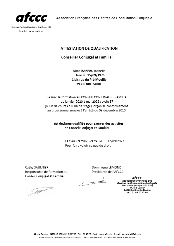 photo diplome Isabelle Babeau 