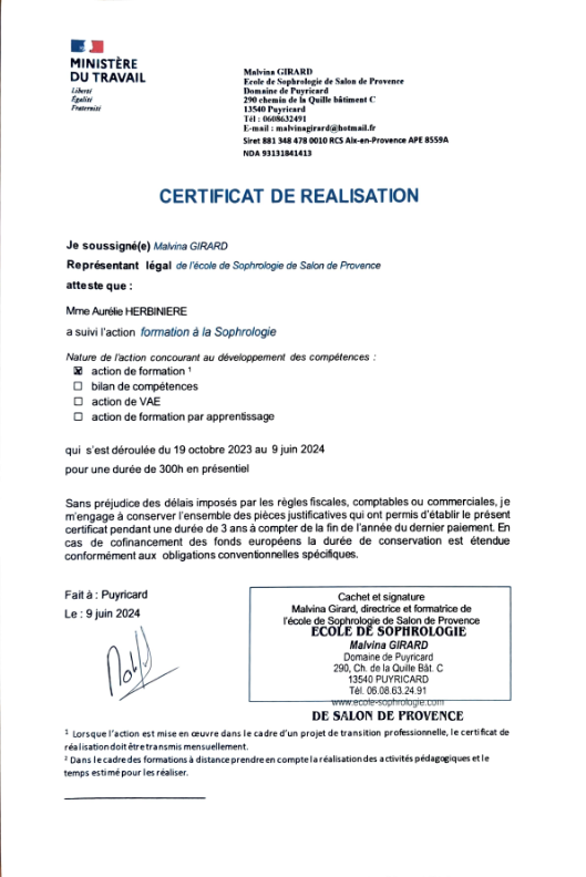 photo diplome Sophrorélie