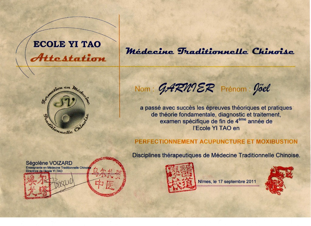 photo diplome GARNIER JOEL - TAO ATTITUDE