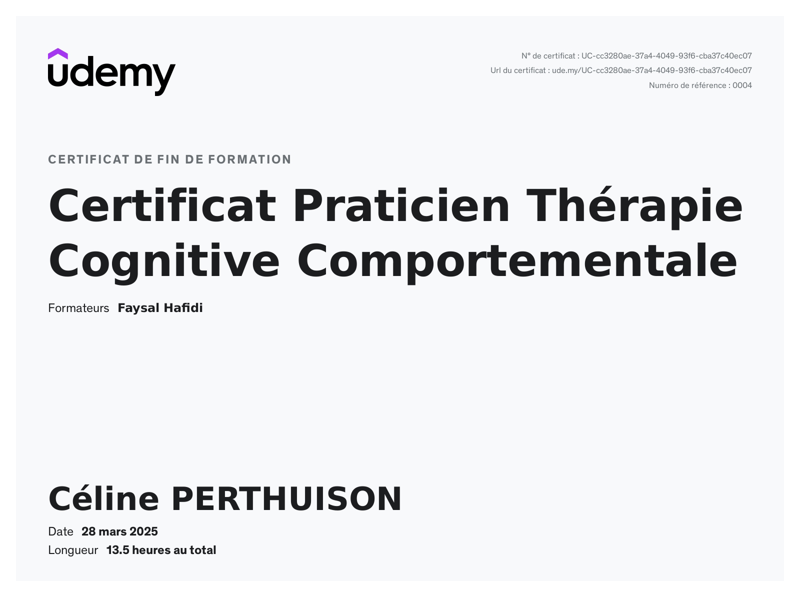 photo diplome Céline PERTHUISON