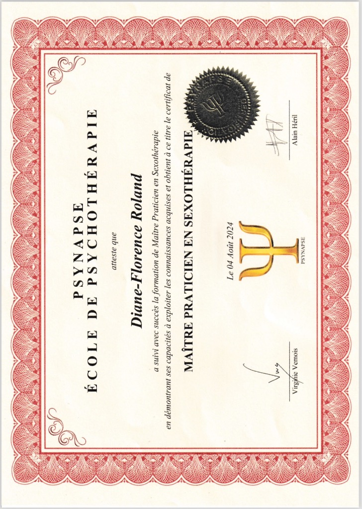 photo diplome Diane-Florence Roland - My Holistic Therapy