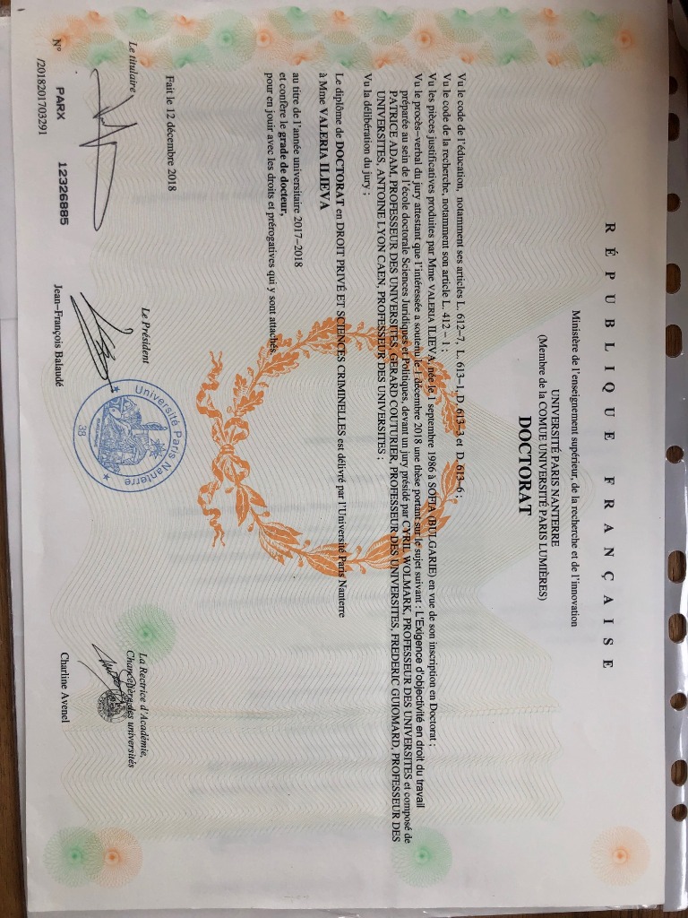 photo diplome Valéria ILIEVA