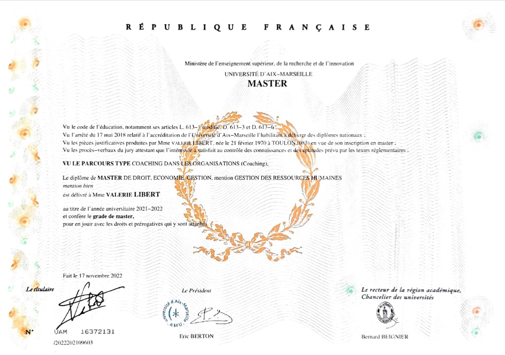 photo diplome Valérie LIBERT