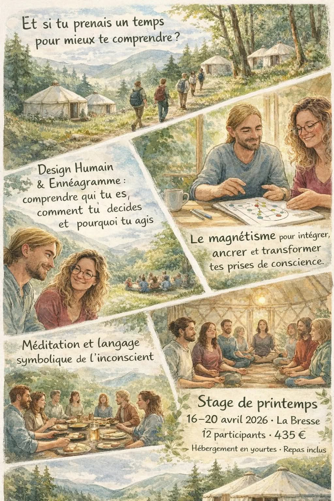 illustration –10% 🌿 STAGE DE PRINTEMPS DÉVELOPPEMENT PERSONNEL & SPIRITUEL 🌿 📅 Du 16 au 20 avril 2026 – La Bresse (Vosges)