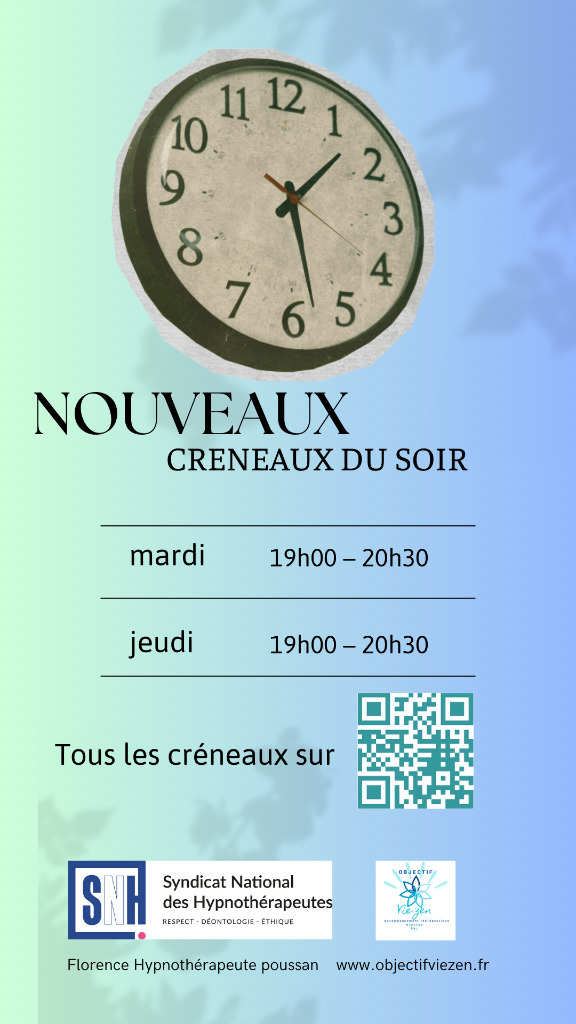 illustration Hypnothérapie sur Poussan, des créneaux à 19H00