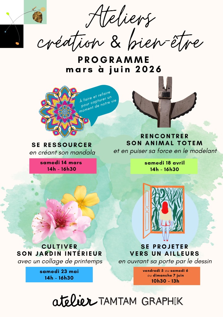 illustration Programme d'ateliers Création & bien-être – mars à juin 2026