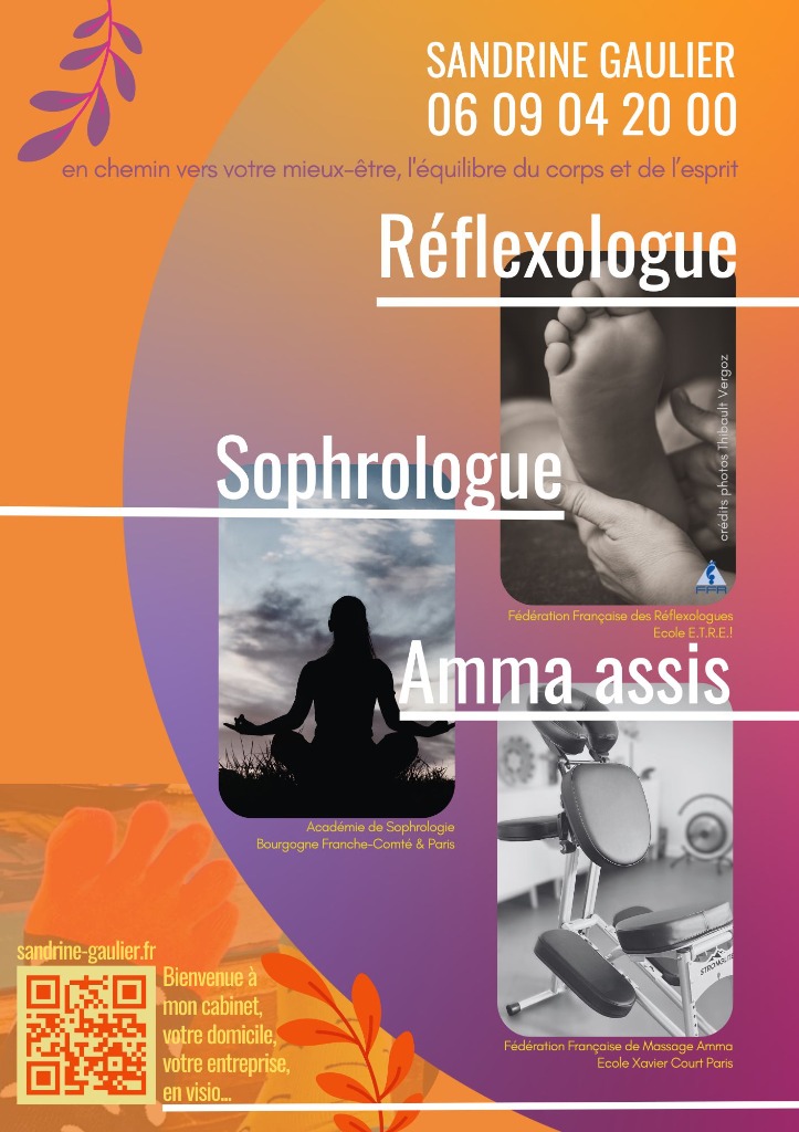 illustration Je suis Sandrine Gaulier, réflexologue, sophrologue et praticienne Amma-assis.
