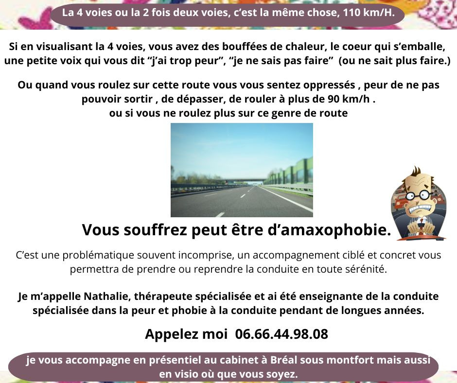 illustration la 4 voies et la peur de conduire (amaxophobie)