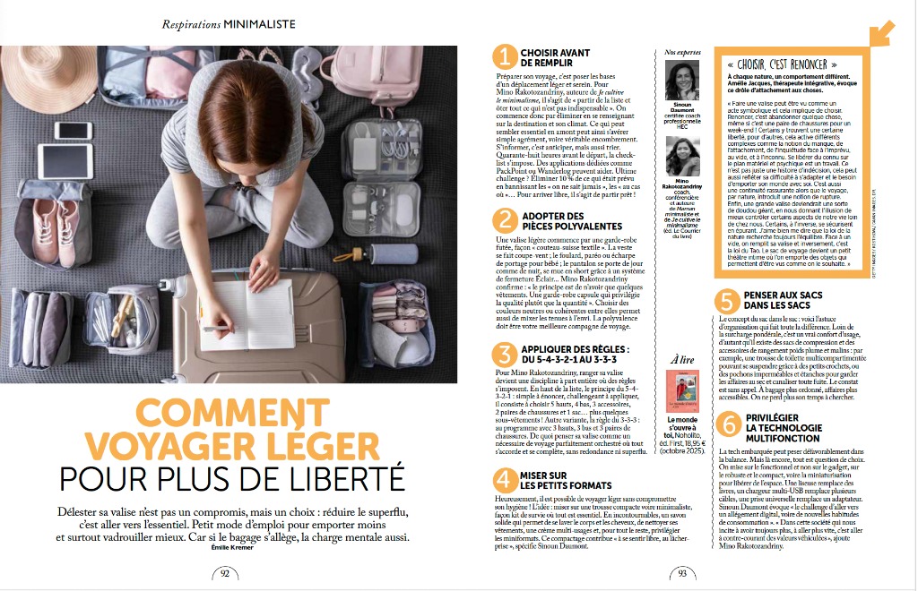 illustration A la question de SANTé MAGASINE  :   "  Comment voyager léger ? "