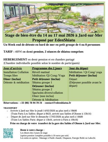illustration Stage de bien-être du 14 mai au 17 mai 2026 à Jard-sur-mer (Vendée)