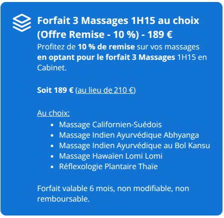 illustration Bénéficiez de 10 % de remise avec le Forfait 3 Massages 1H15