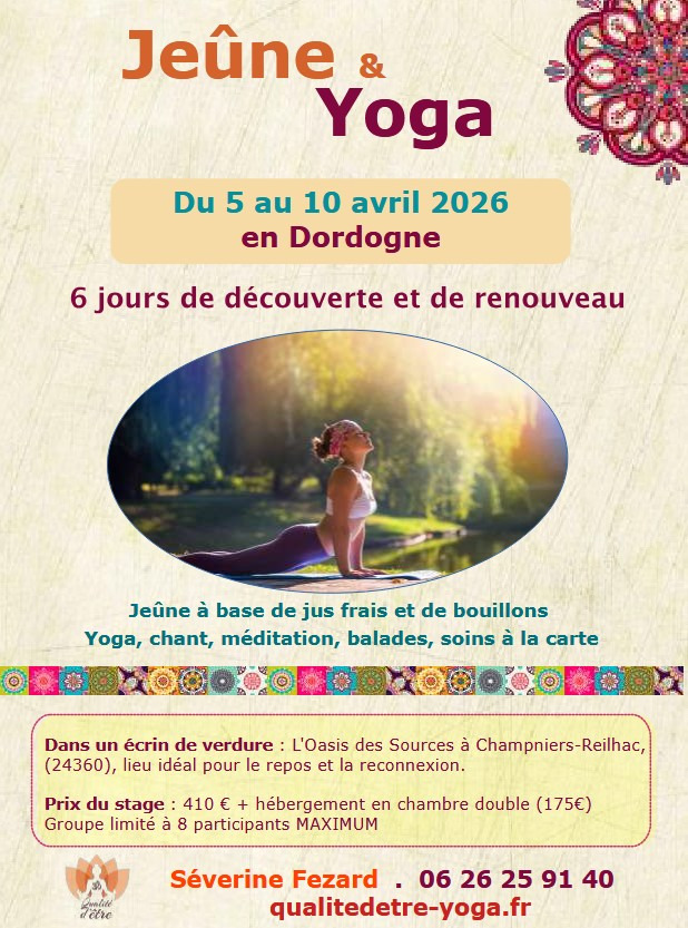 illustration 5 au 10 AVRIL 2026 : Stage de jeûne avec Séverine Fézard + découverte de l'ayurvéda le 10 avril avec Amélie