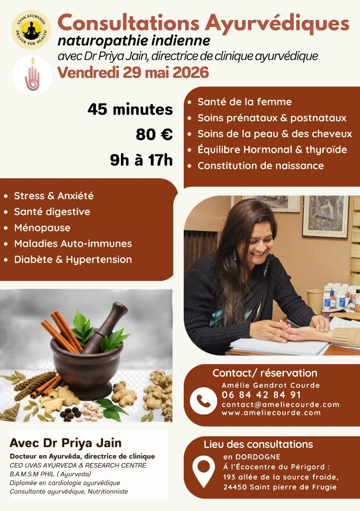 illustration Vendredi 29 MAI 2026 : Journée de CONSULTATIONS Ayurvédiques avec Dr Priya Jain