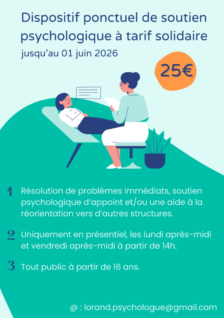 illustration Consultations de soutien psychologique à tarif solidaire - Quimper - jusqu'au 01 juin 2026