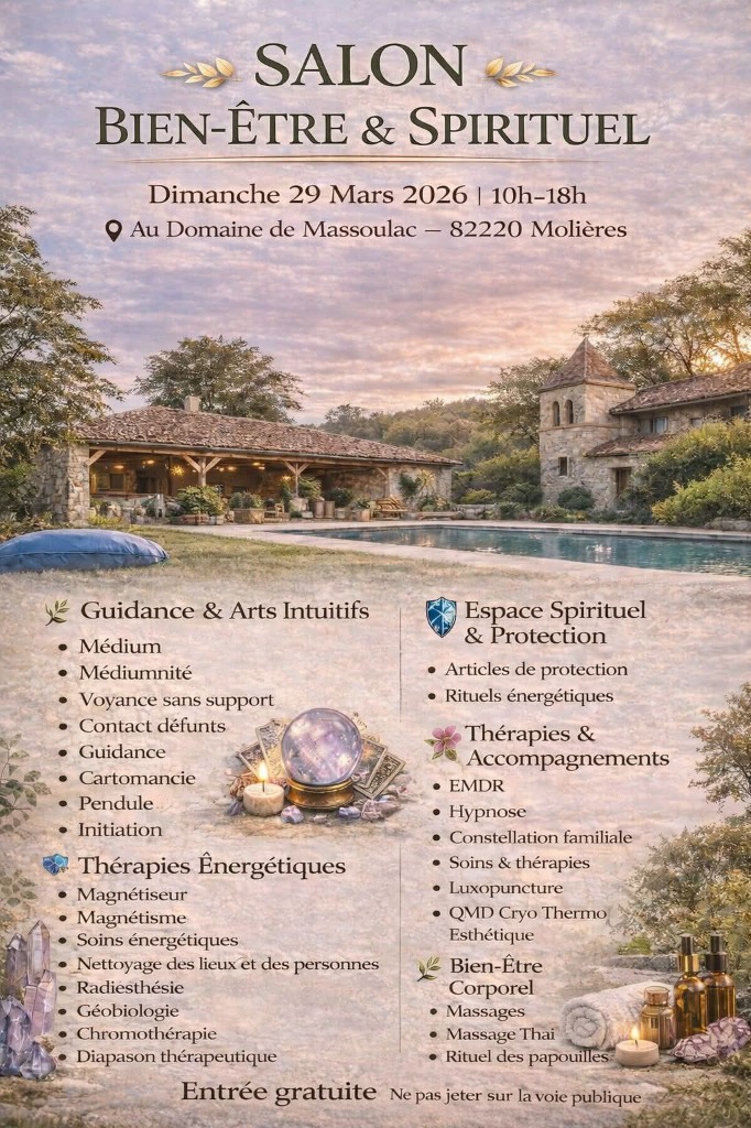 illustration Salon de BIEN-ÊTRE du Domaine de MASSOULAC à 82220 MOLIERES le DIMANCHE 29 MARS PROCHAIN de 10à 18 heures