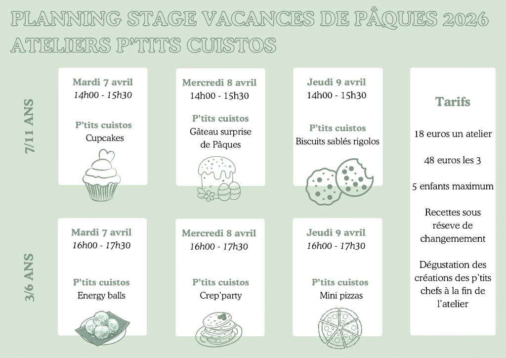 illustration ATELIERS P’TITS CUISTOS – VACANCES DE PÂQUES 2026