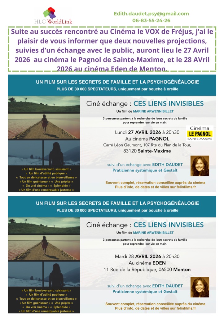illustration les secrets de famille, "Ces liens invisibles ": projection débat à Sainte Maxime et Menton