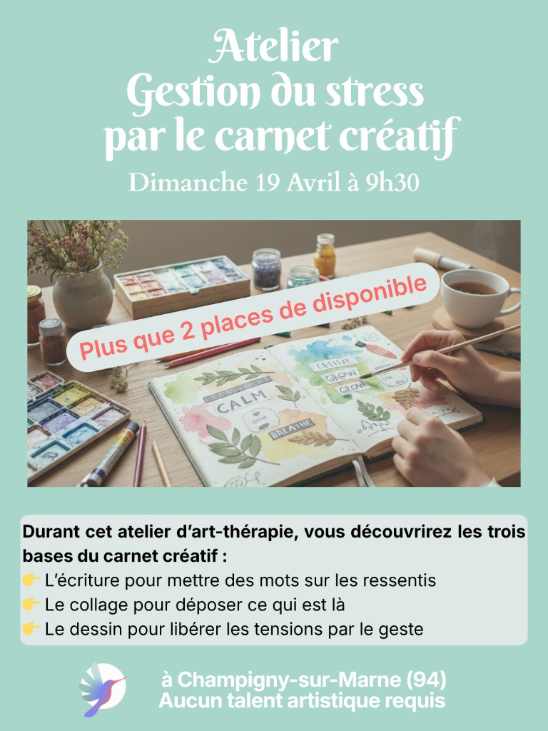 illustration Atelier d'Avril 2026: " Gestion du stress par le carnet créatif " le 19/04/2026