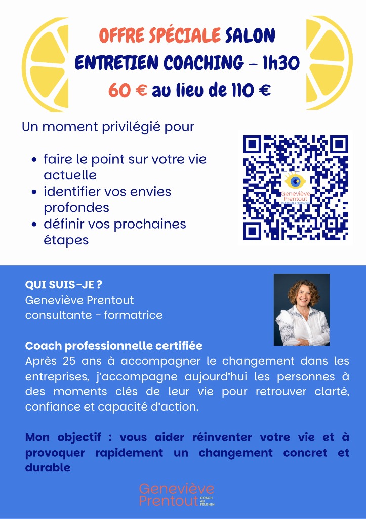 illustration OFFRE SPÉCIALE SALON : ENTRETIEN COACHING à  60 € au lieu de 110 €
