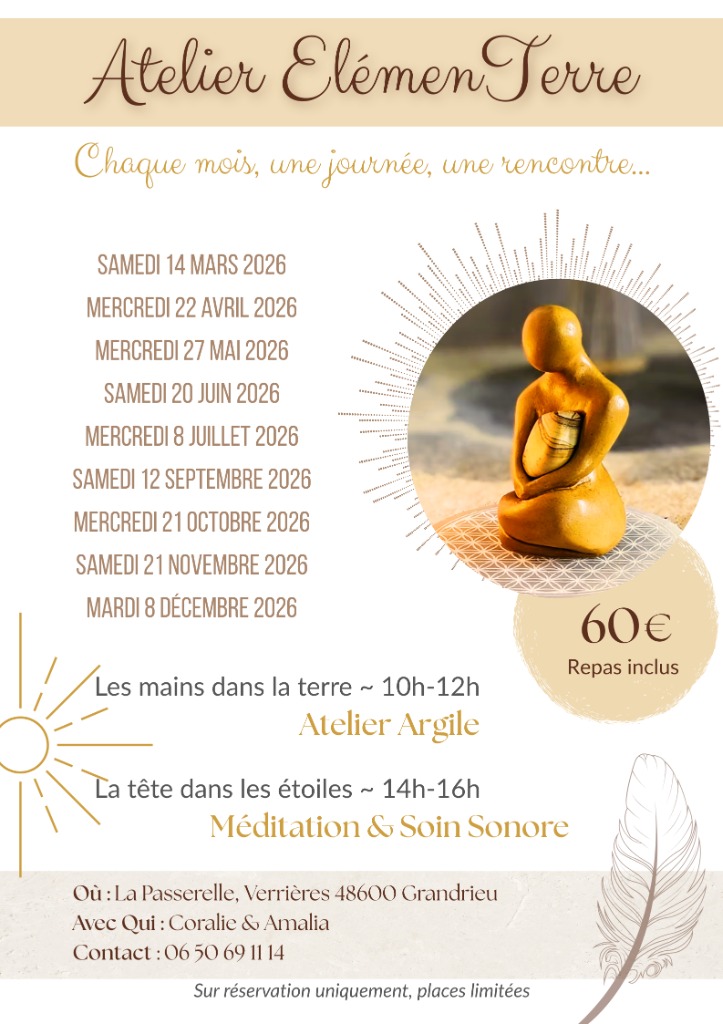 illustration Argile & Vibrations : Une journée en harmonie avec la terre et le son ~ Atelier mensuel en Lozère
