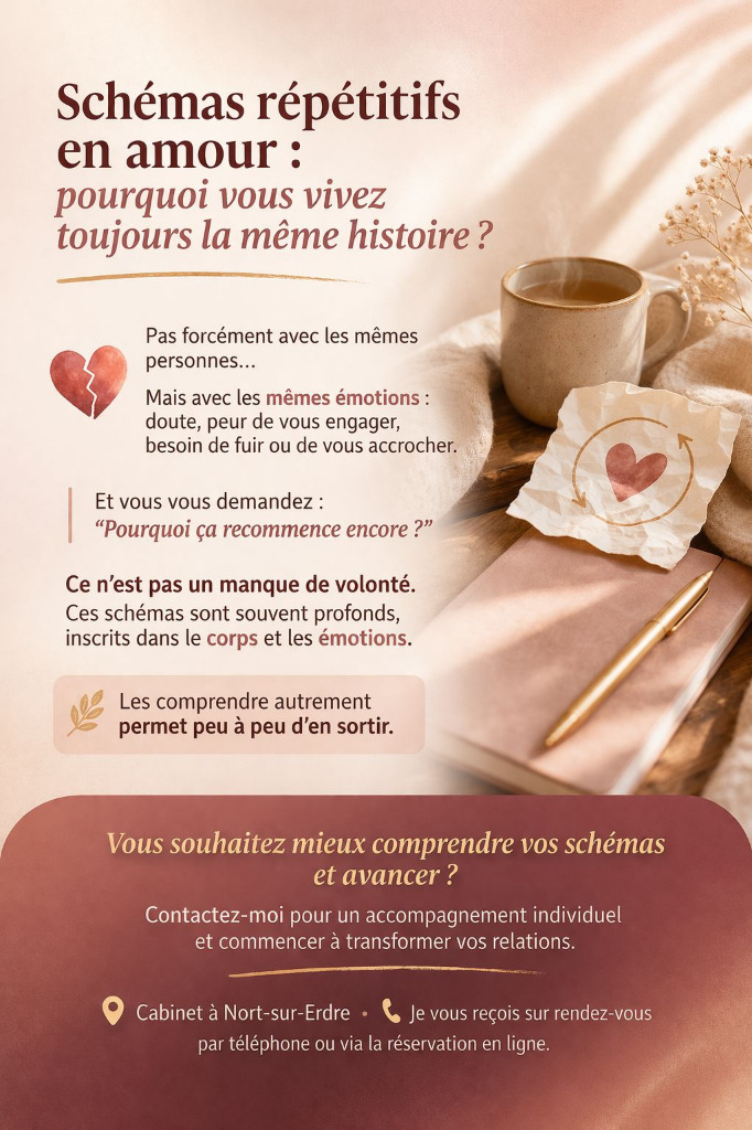 illustration schémas répétitifs en amour : pourquoi vivez-vous toujours la même histoire?