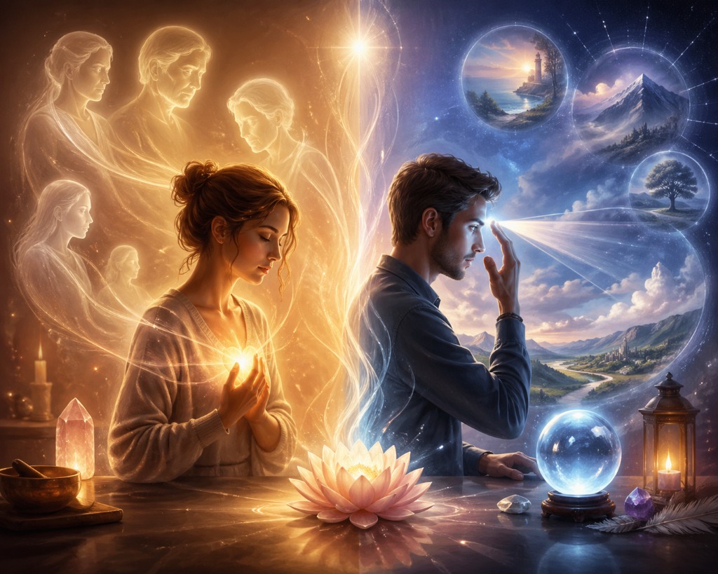illustration Médium ou Voyant : Découvrez Celui qui Éclaire Votre Chemin et Celui qui Apaise Votre Âme
