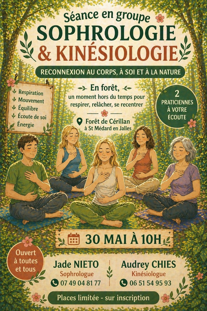 illustration Séance de groupe en forêt – Sophrologie dynamique & Kinésiologie