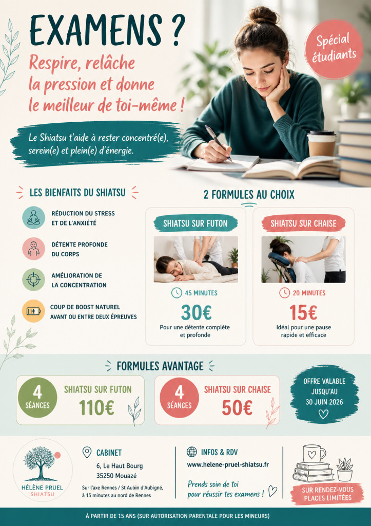 illustration Séances de Shiatsu spéciales étudiant.e.s, pour être plus serein.es. pendant la période d'examens
