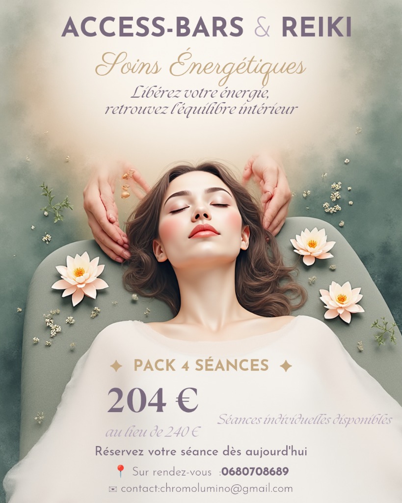 illustration Tarif préférentiel : 204 € au lieu de 240 €  Pack 4 séances Reiki ou Access Bars
