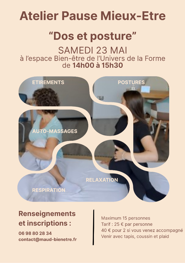 illustration Atelier Pause Mieux-Etre "Dos et posture" le samedi 23 mai à 14h00