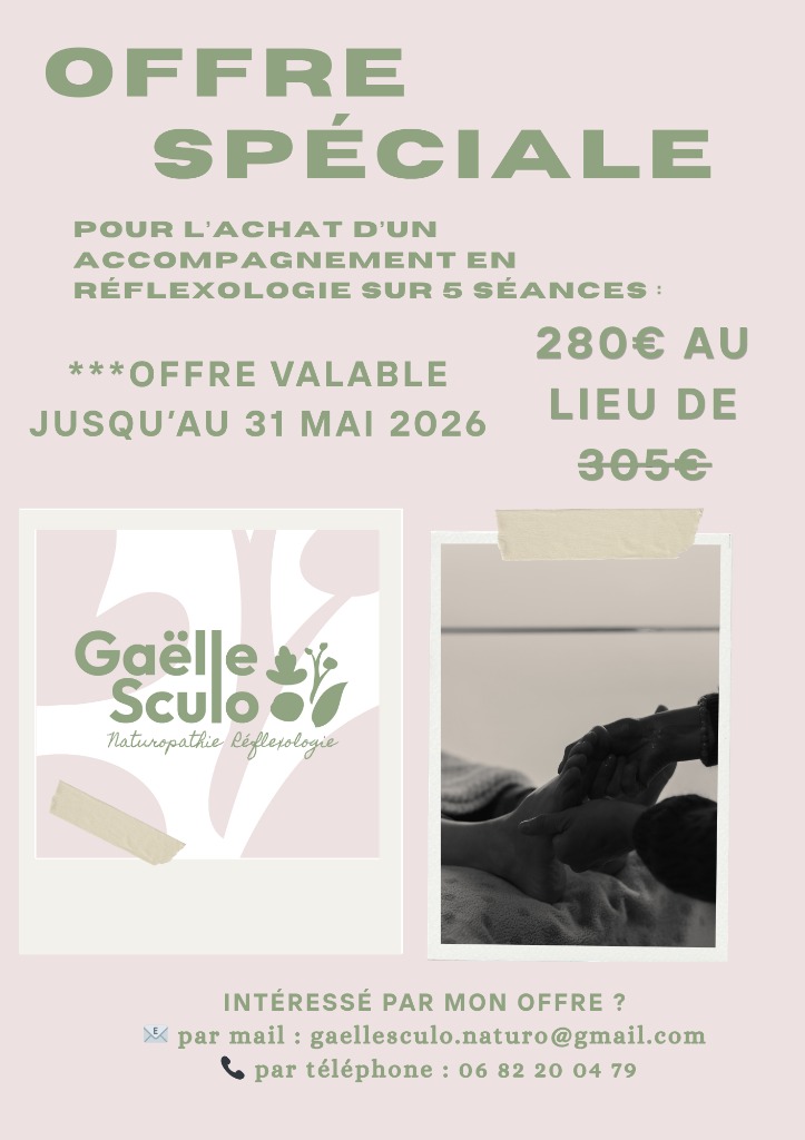 illustration Offre spéciale d'accompagnement en réflexologie sur 5 séances  280€ au lieu de 305 € pour tout achat effectué entre le 18 mai et le 31 mai 2026!!!