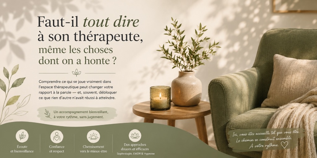illustration Est-ce qu'on doit tout dire à son thérapeute — même les choses dont on a honte ? 🌿