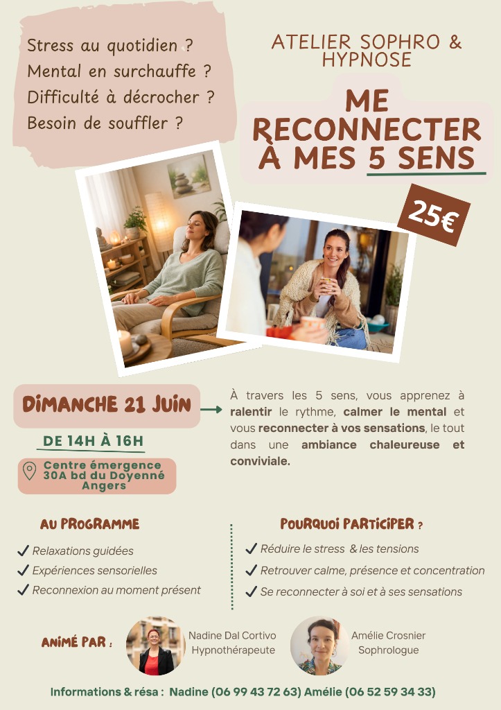 illustration Atelier Combiné Sophro et Hypnose le 21 juin de 14h00 à 16h00 à Angers