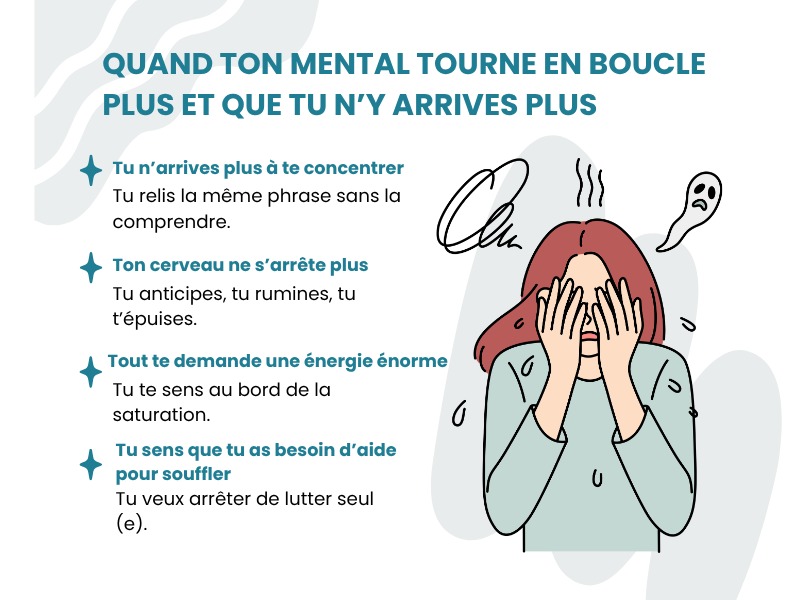 illustration QUAND TON MENTAL TOURNE EN BLOUCLE ET QUE TU N'Y ARRIVES PLUS