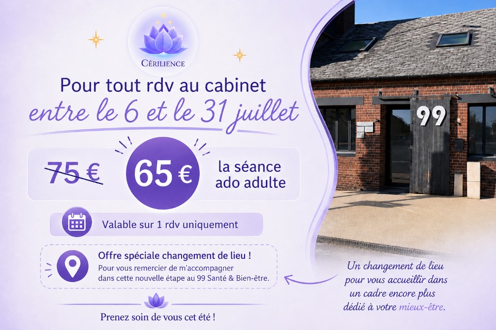illustration Profitez d'une réduction pour une séance dans mon nouveau cabinet entre le 6 et le 31/7