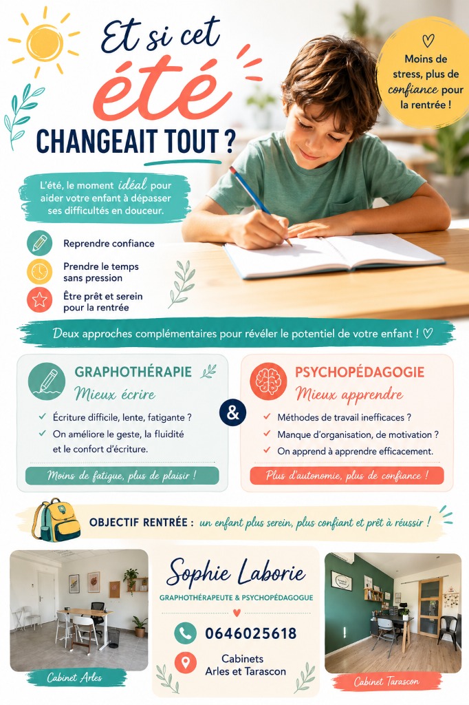 illustration Graphothérapie et Psychopédagogie pendant l'été